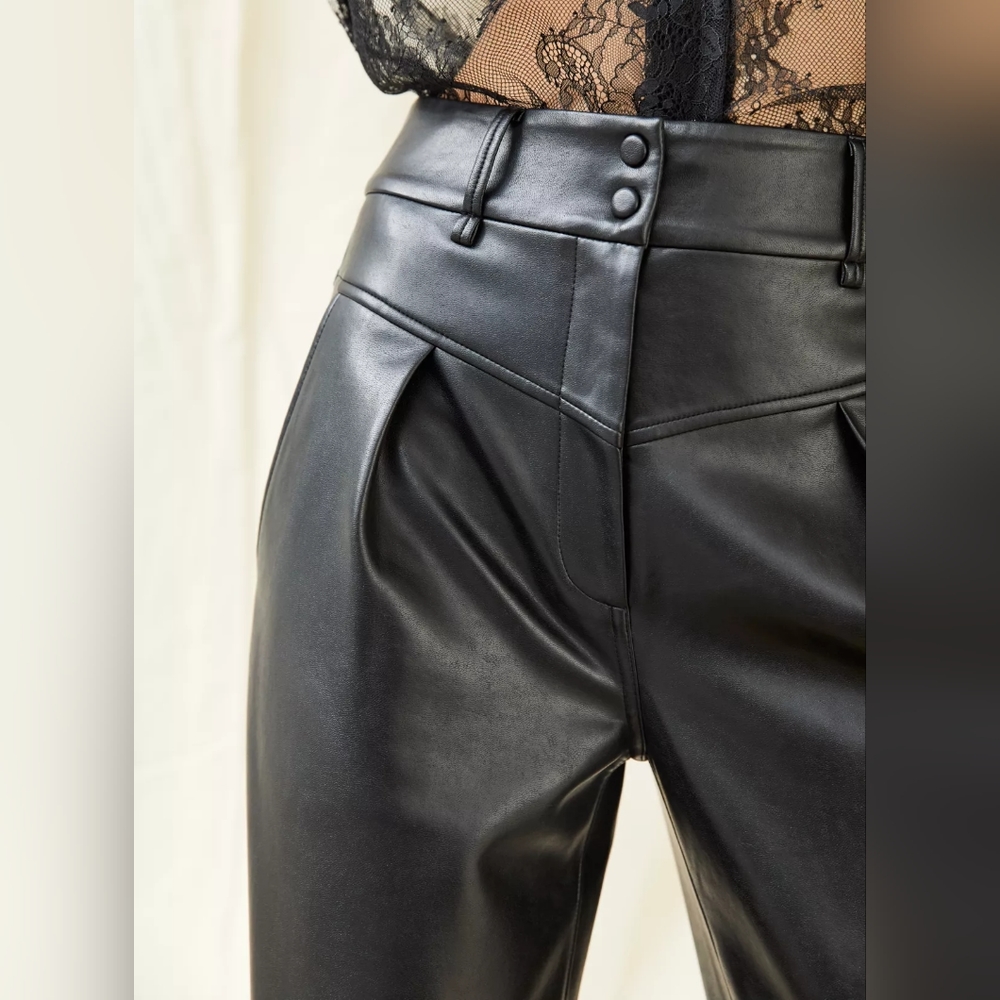 Le Fou Wilfred Moonwalk Pant Vegan Leather High Rise Pleats 80s Size 4 - Picture 4 of 9
